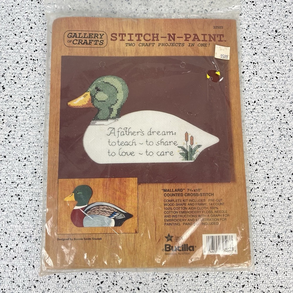 Bucilla Gallery of Crafts Stitch-N-Paint Mallard Duck Cross Stitch Kit Wood VTG